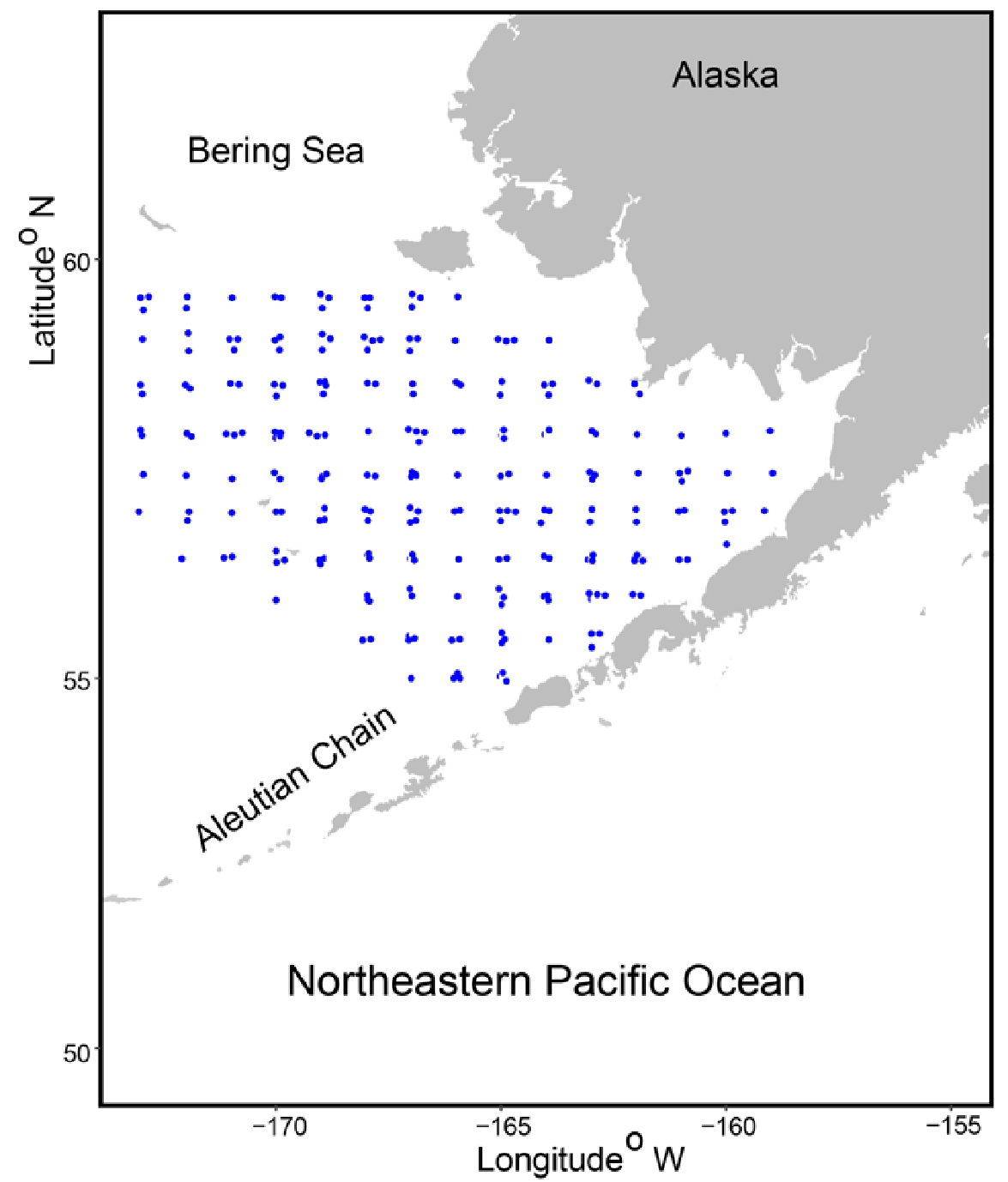 Map showing sampling locations in the southeastern Bering Sea.