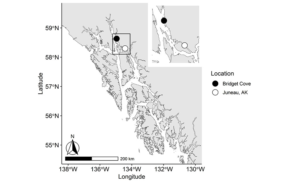Map showing a sampling location near Juneau, Alaska.