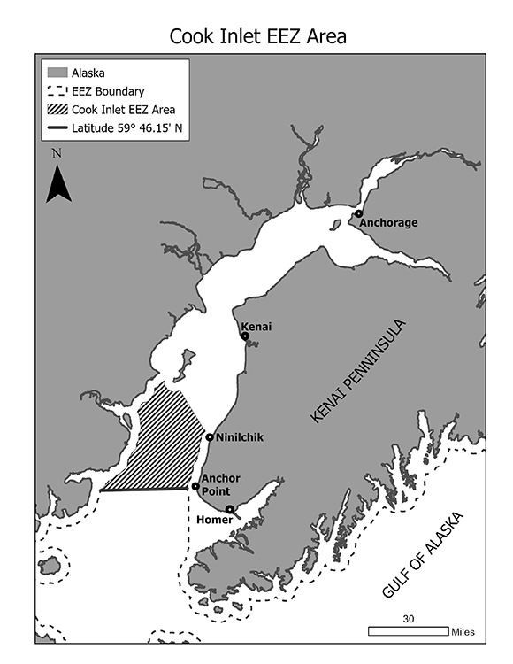 Map showing Cook Inlet EEZ Area.
