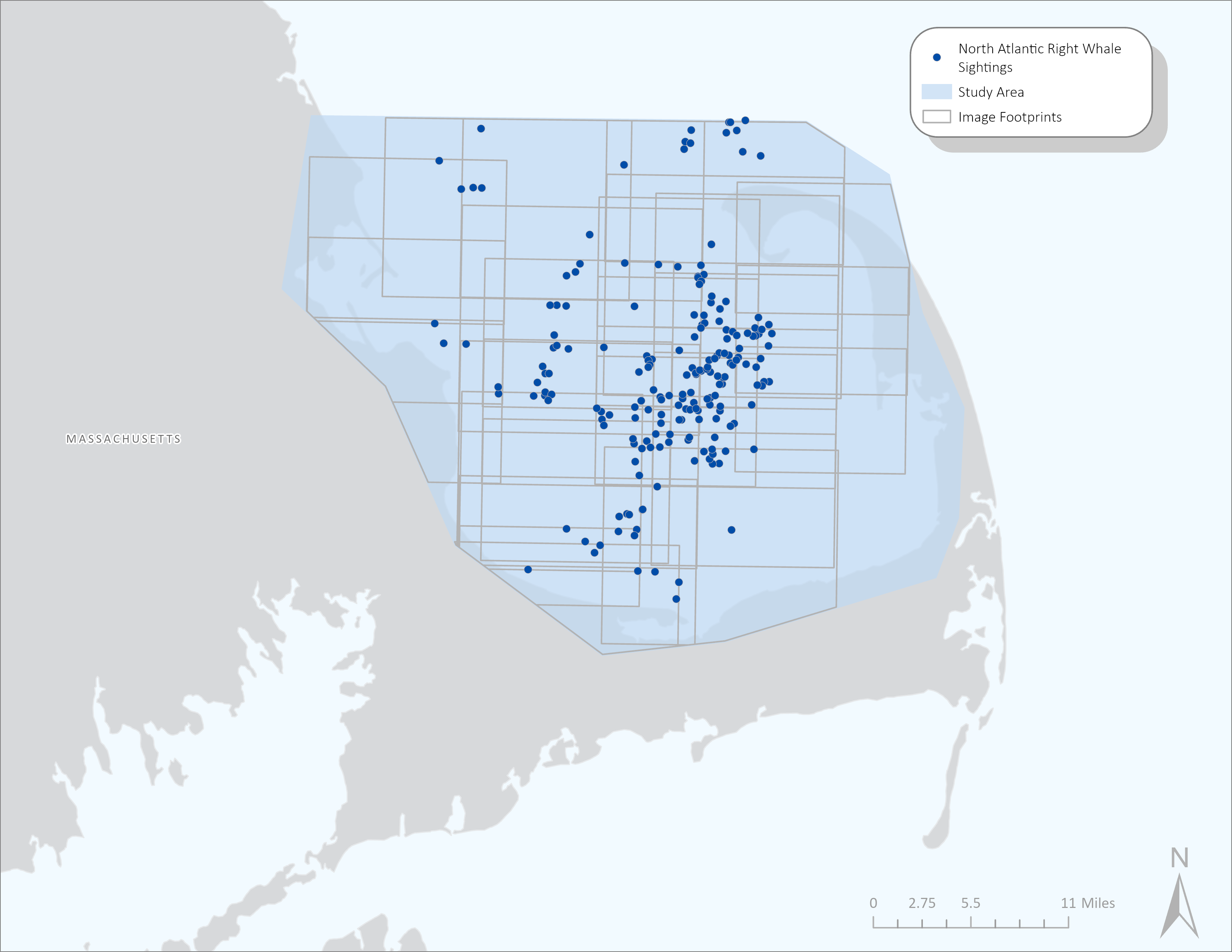 Map of study area GAIA Cape Cod Bay project. 