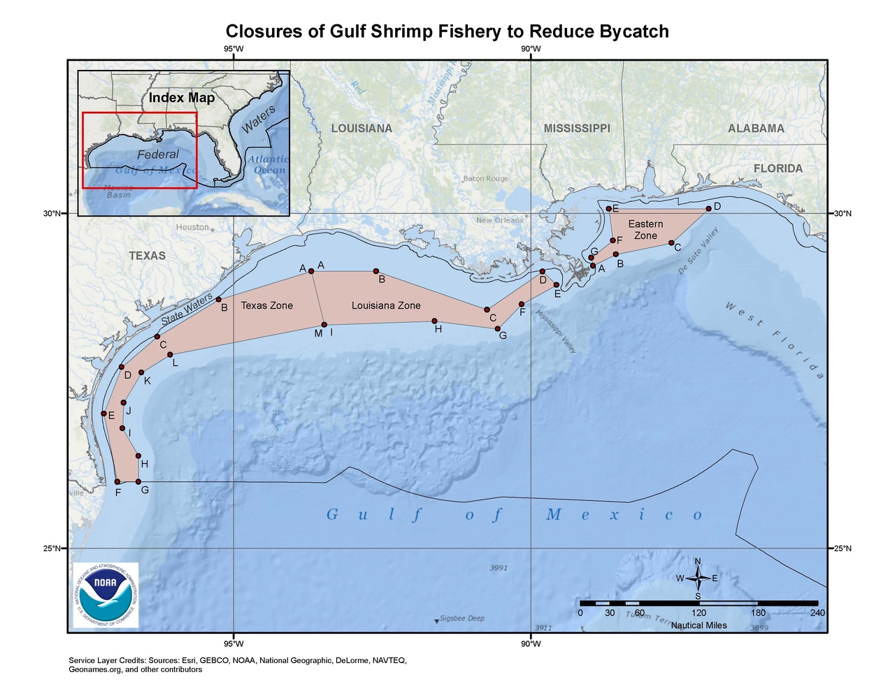 Image: Gulf Shrimp Closures to Reduce Red Snapper Bycatch Fishery Management Area Map & GIS Data