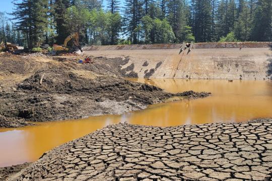 The Kwoneesum Dam after its reservoir was drained. Credit: Cowlitz Indian Tribe
