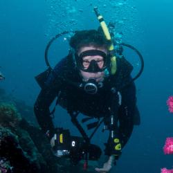 John Pohl diving underwater