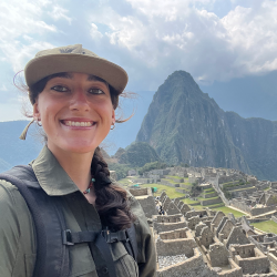 Bella Garfield in front of Machu Picchu