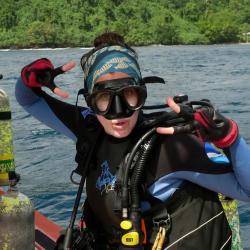 Brittany Huntington in dive gear. 