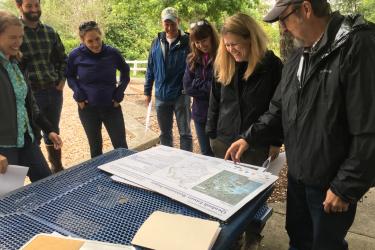 Carrie Selberg Robinson visiting the Southern Flow Corridor habitat restoration project in Tillamook Bay, Oregon