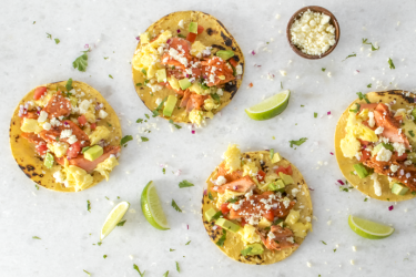 Salmon and egg breakfast tacos. 