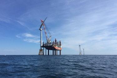 Block Island wind farm under construction.