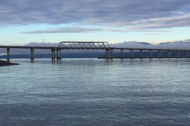 floating bridge over blue waters