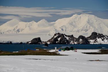 Cape Shirreff field camp against a backdrop of mountains in Antarctica. Credit: NOAA Fisheries