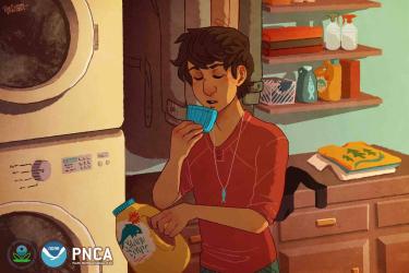 Illustration of person drinking laundry detergent