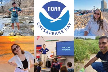 collage of photos featuring five young people who are serving as interns in summer 2024