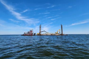 Stevens Towing building new oyster sanctuary reefs in the Pamlico Sound, North Carolina. Credit: Stevens Towing