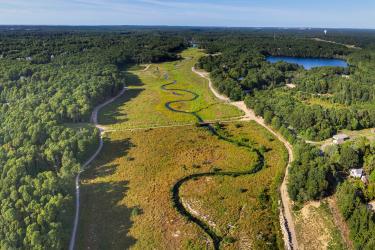 Aerial view of the restored lower Coonamessett River. Credit: Adam Soule