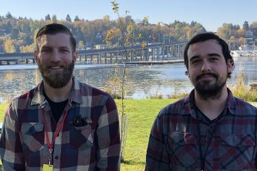 Zachariah Fritsche (left), a veteran of the U.S. Coast Guard, and Devin Robinson, a Western Washington University student (right).  Credit: NOAA Fisheries