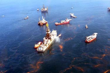 Aerial view of response vessels