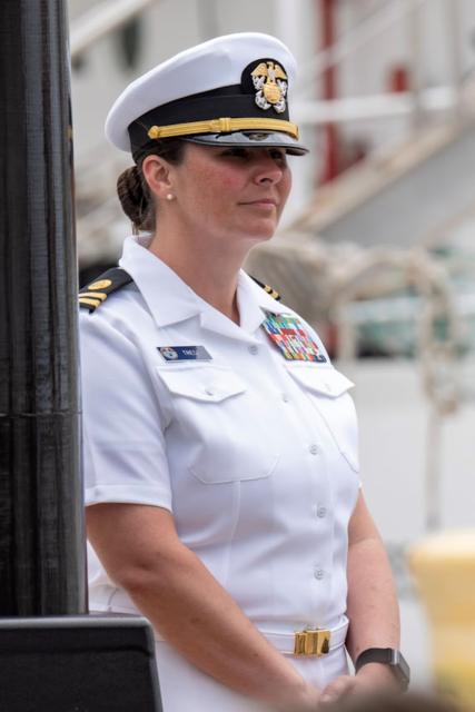Melissa in uniform at the Change of Command Ceremony.