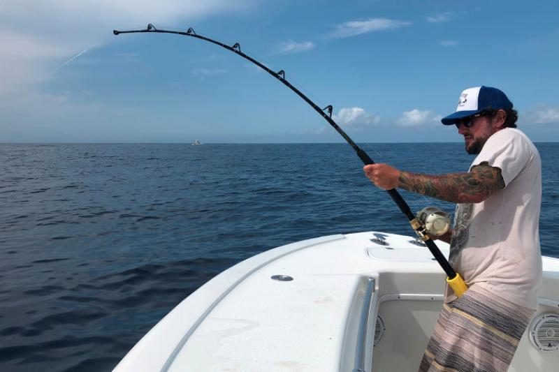An angler fishes off the coast of Point Pleasant, New Jersey.