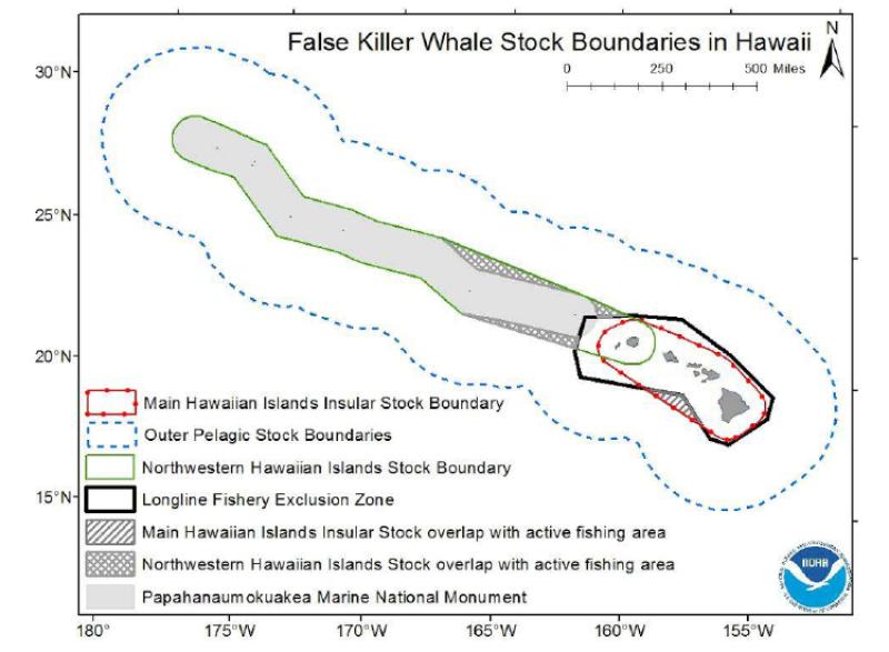 False killer whale stock boundary map.