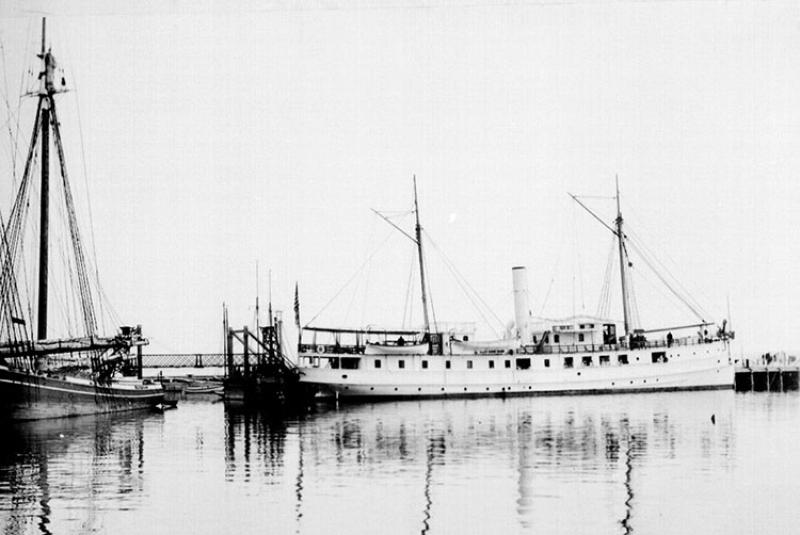 Research Vessel Fish Hawk at the Woods Hole Laboratory dock, 1896