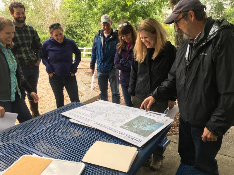 Carrie Selberg Robinson visiting the Southern Flow Corridor habitat restoration project in Tillamook Bay, Oregon