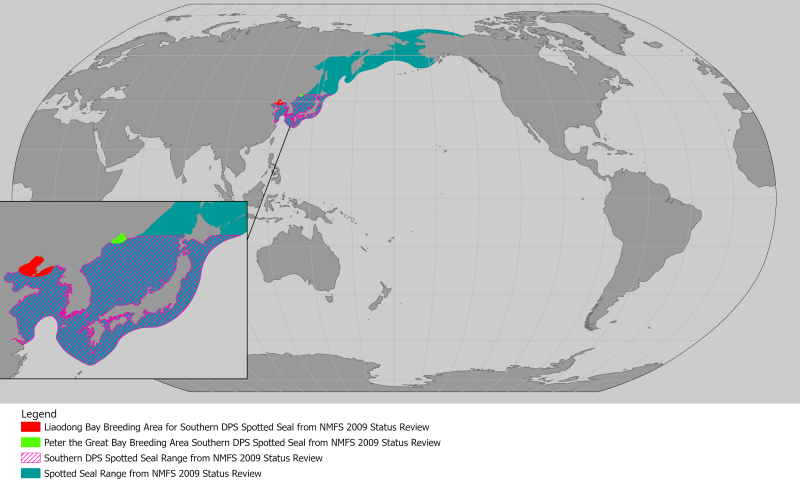 World map providing approximate representation of the Spotted seal's range
