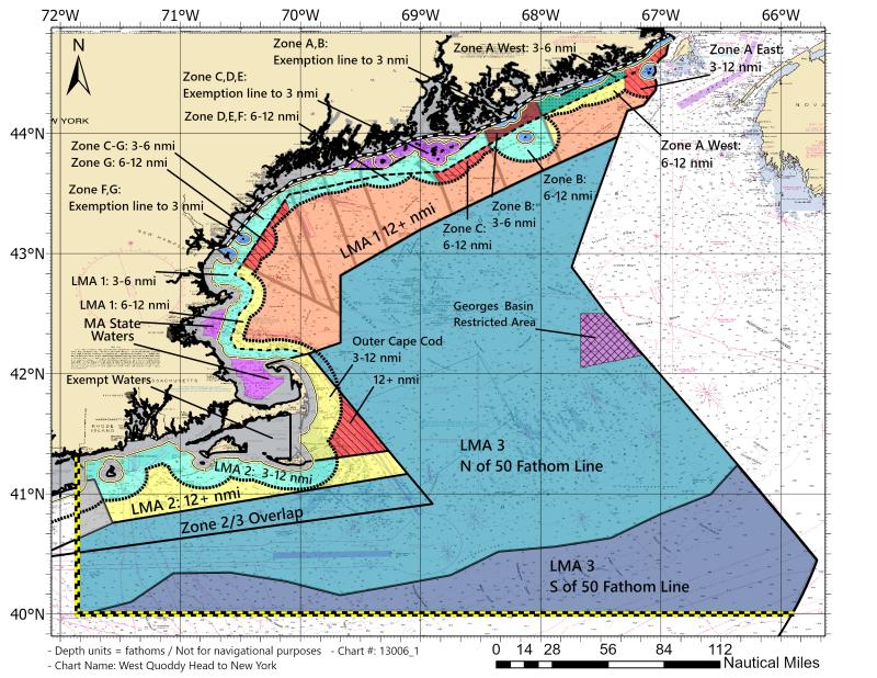 Northeast Lobster and Jonah crab minimum traps per trawl map