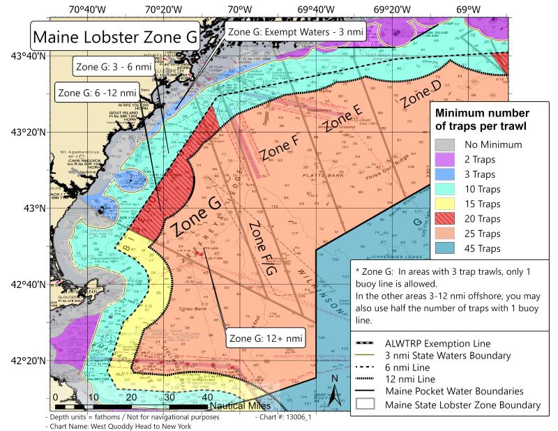 Map of Maine Zone G's minimum traps per trawl requirements