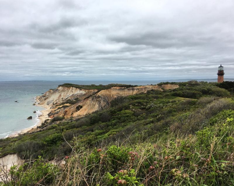 A view of the cliffs of Aquinnah and Gay Head Light, Martha's Vineyard