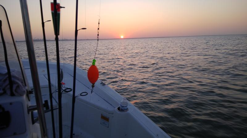 Fishing at sunset.