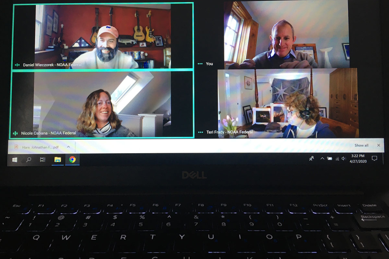 Nicolle (lower left), Jon (upper right), Teri (lower right), Dan (upper right) in a GChat. 