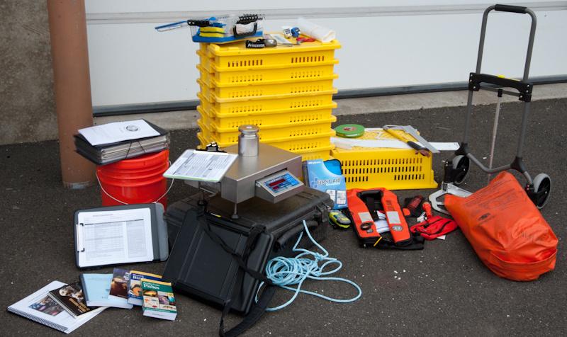 Standard equipment that observers take on each trip, approximately $13,000 worth of supplies. Credit: NOAA Fisheries