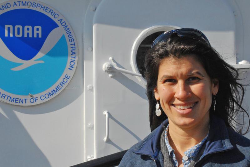 Kiersten Curti on board a NOAA vessel.