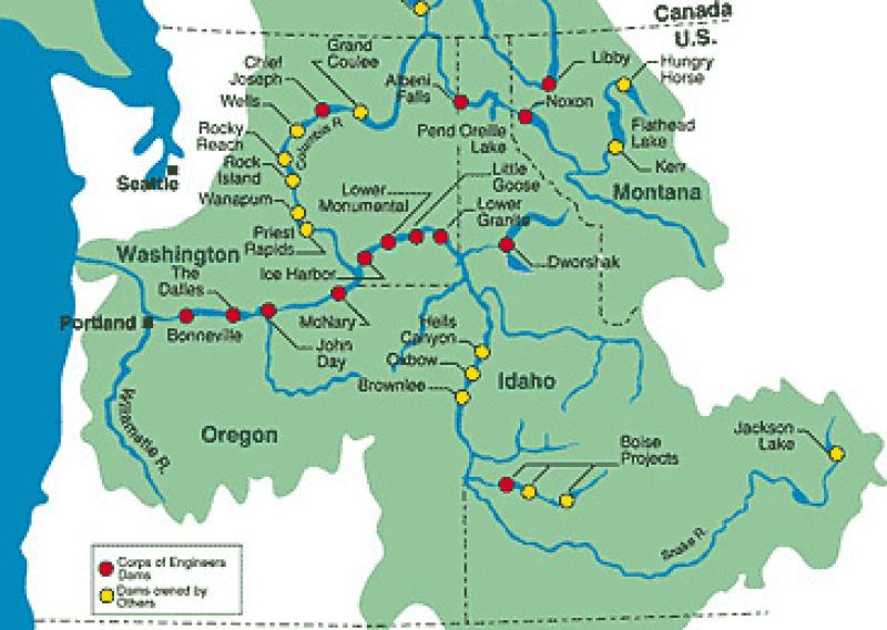 maps showing the dams in the Columbia River basin