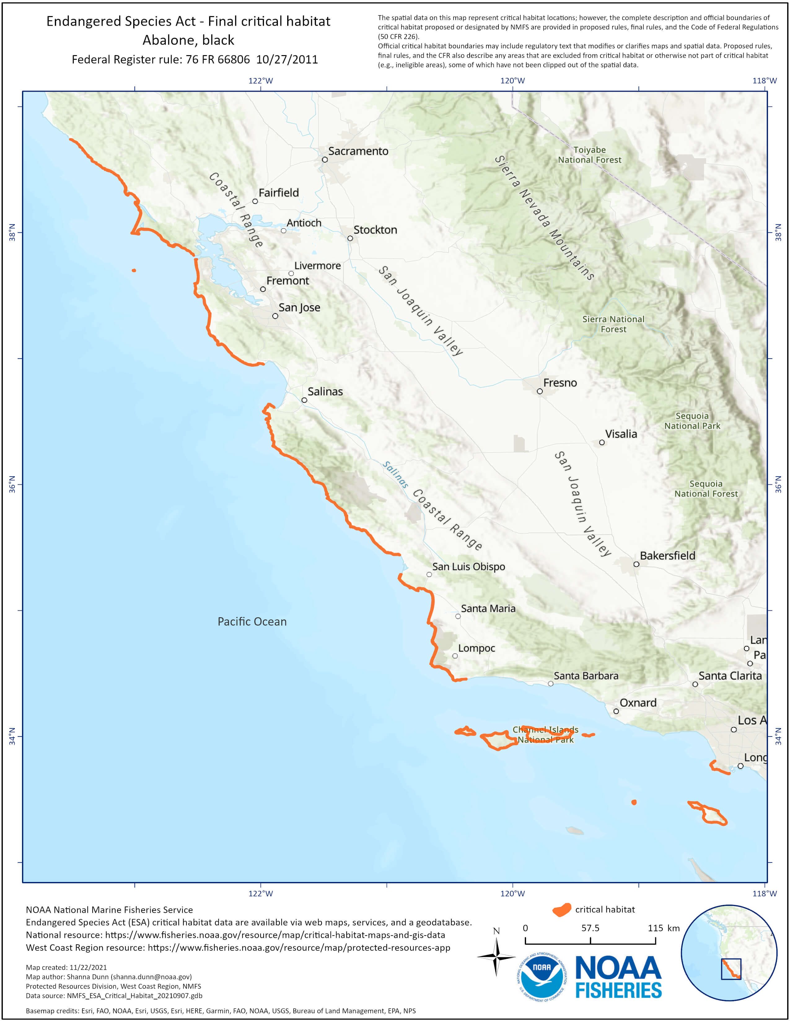 Black Abalone critical habitat map
