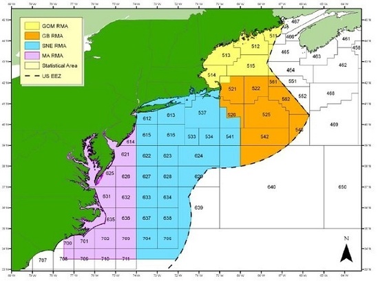 Color-coded map of the Gulf of Maine Regulated Mesh Area