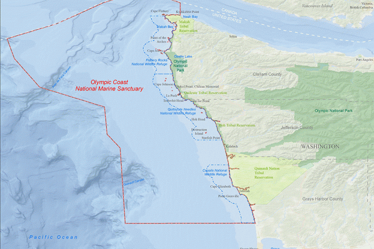 Geographic boundary of the Olympic Coast National Marine Sanctuary