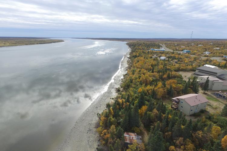 Aerial view of native village of Levelock, Alaska.