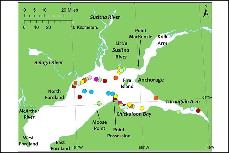 Maps showing survey stations where scientists conduct research