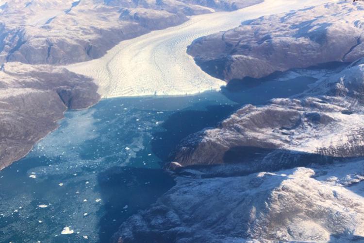 Tongue of ice flowing into the sea in Greenland.