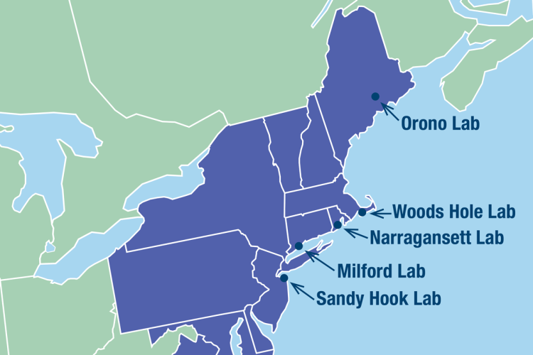 Location  map of the Center labs, from New Jersey to Maine