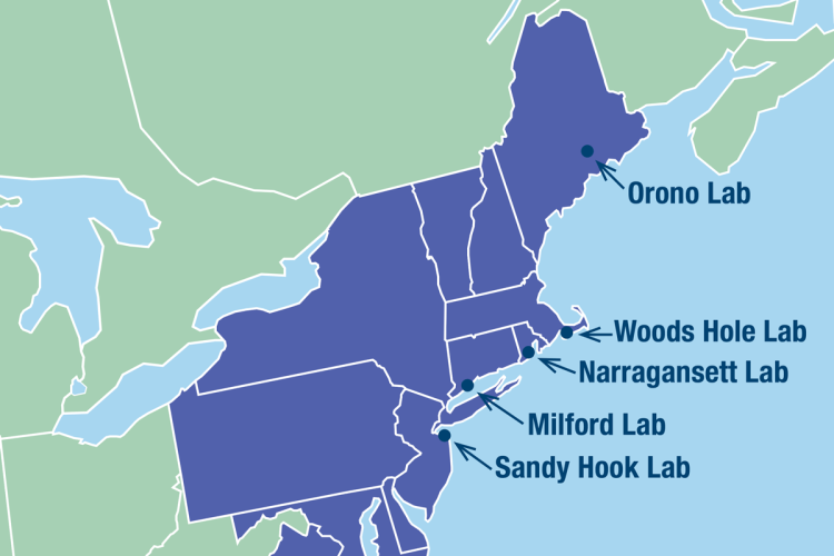 Location map of the Center labs, from New Jersey to Maine