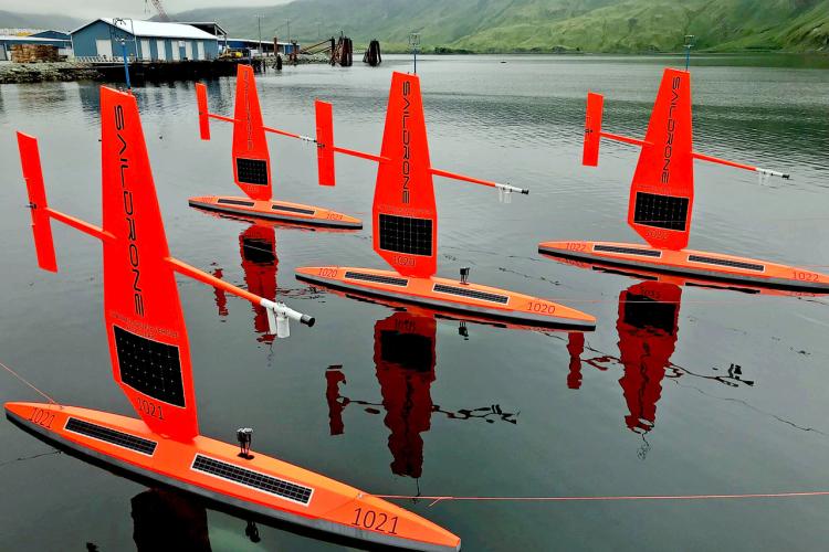 Group of sail drones ready to head to the arctic 