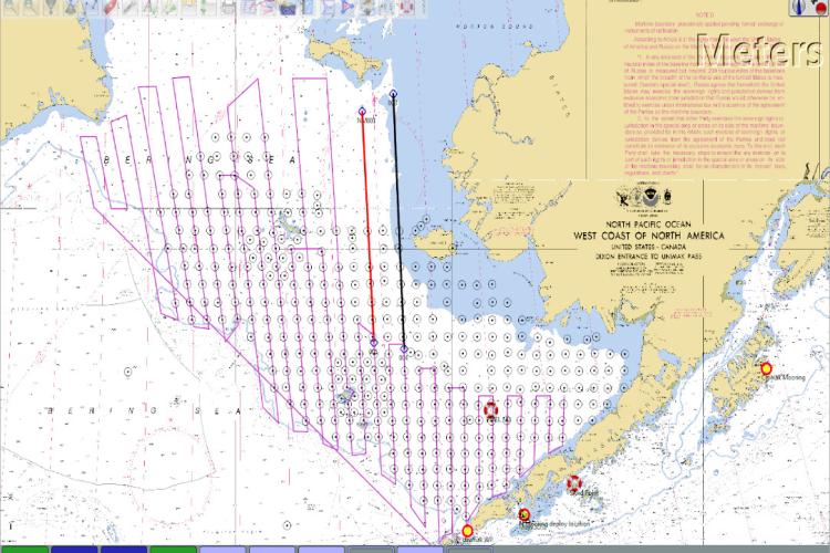 Map showing saildrone path while surveying the arctic for scientific research
