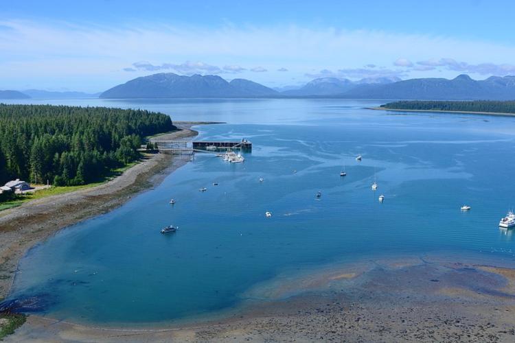 Aerial view of Barlett Cove in Glacier Bay, Alaska.