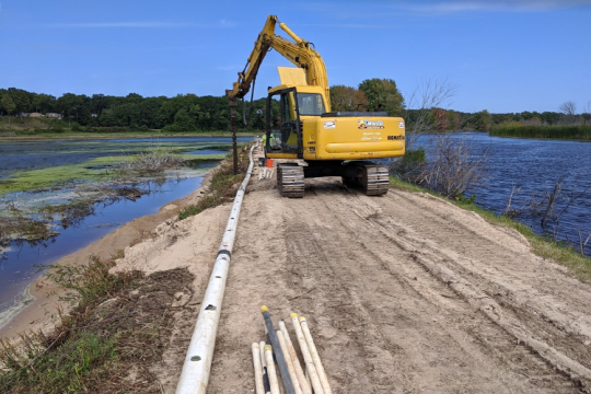 Construction equipment in a wetland