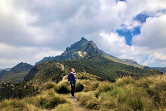 Ellie getting ready to climb Pichincha in Quito, Ecuador, 15,696 feet.