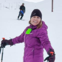 Bethany Ordway on alpine skis in snow