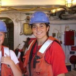 Nicole Charriere in hard hat and safety gear.