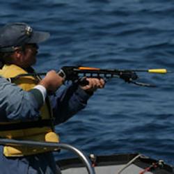 Peter Duley with tagging equipment